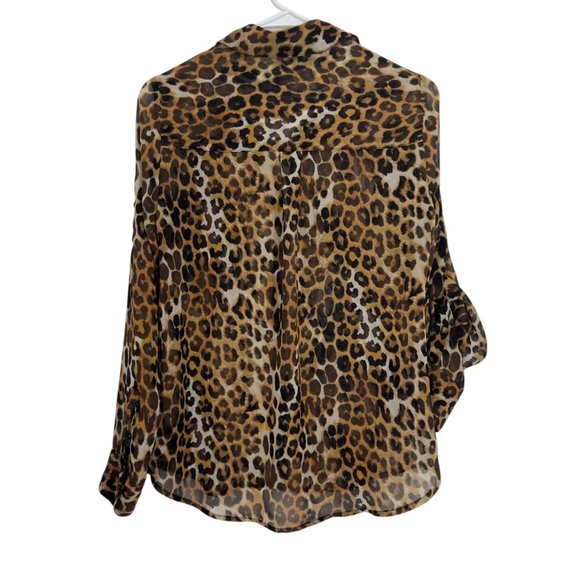 Express Leopard Print Long Sleeve Portofino Shirt Sz XS Sheer Button Down Blouse - Picture 10 of 13